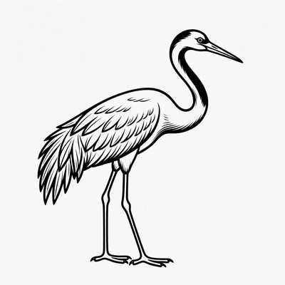 Black and white crane illustration