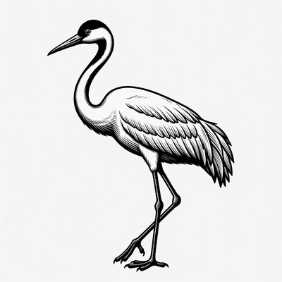 Elegant black and white crane illustration