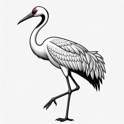 Red-crowned crane illustration