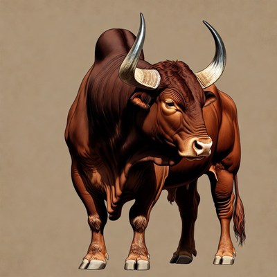 Majestic brown bull with large horns