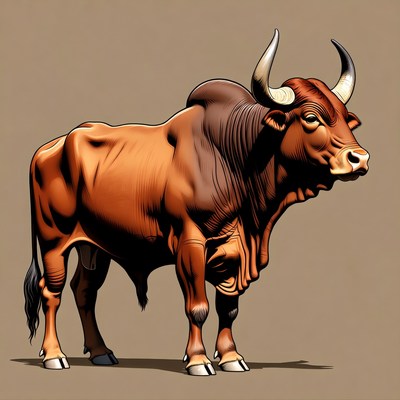 Muscular Bull Standing with Horns