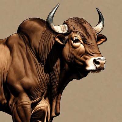 Brown bull with large horns