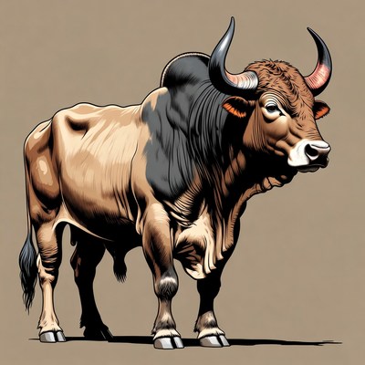 Majestic Bull Standing with Horns