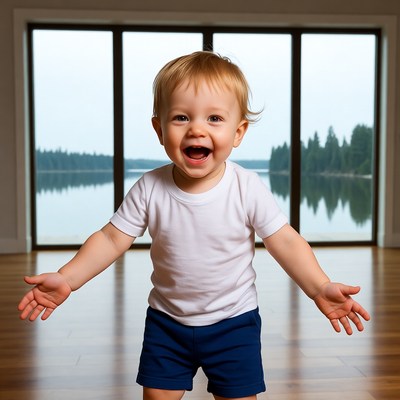 Baby boy smiling with arms outstretched