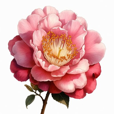 Pink Peony Flower with Stem
