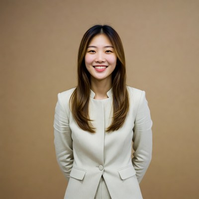 Asian woman smiling in white blazer