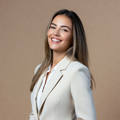 Smiling woman in white blazer
