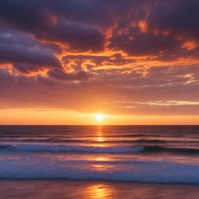 Dramatic Sunset Over Ocean Waves