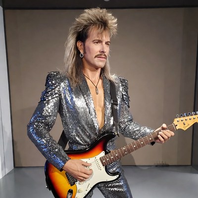 Man with mullet playing guitar