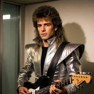 Man with mullet playing electric guitar