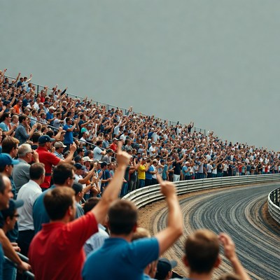 Crowd cheering at racetrack