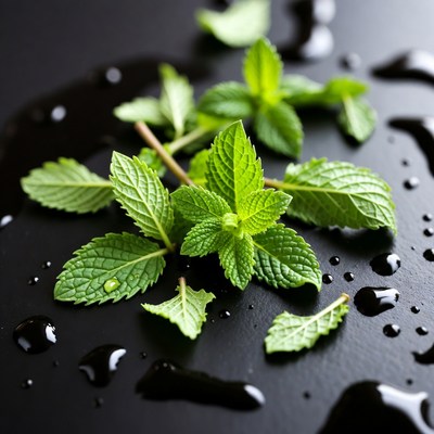 Fresh Mint Leaves on Black Background