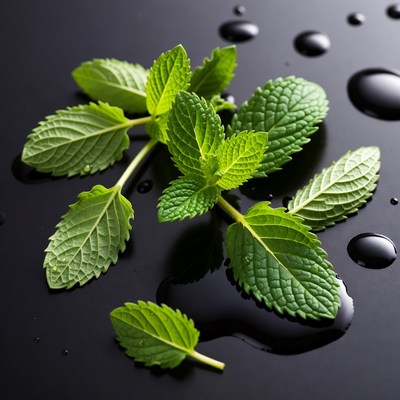 Fresh Mint Leaves on Black Background