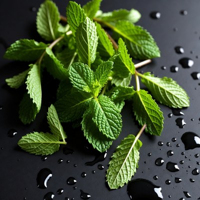 Fresh Mint Leaves on Black Background