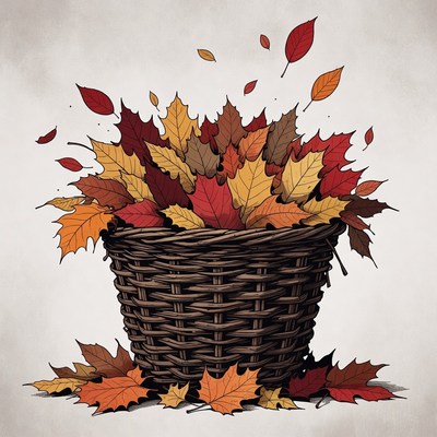 Basket of Autumn Falling Leaves