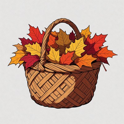 Basket of Autumn Leaves Illustration