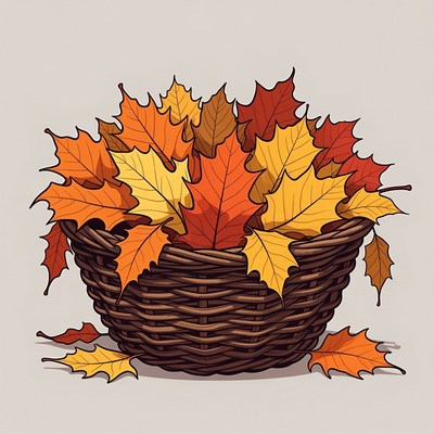 Basket of Autumn Leaves Illustration