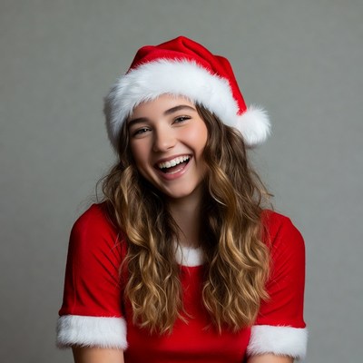 Smiling girl in Santa hat and dress
