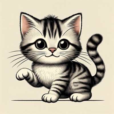 Cute tabby kitten waving paw