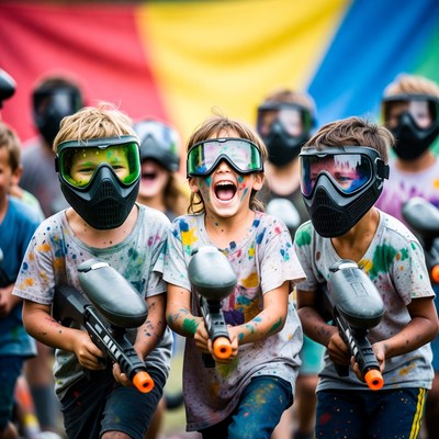 Kids playing paintball with guns