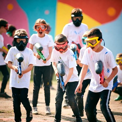 Kids playing paintball game