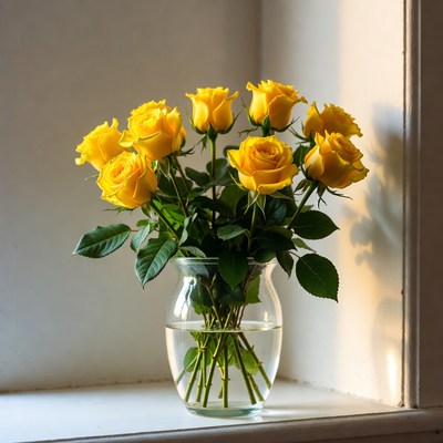 Yellow Roses in Glass Vase