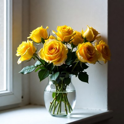 Yellow Roses in Glass Vase