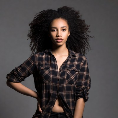 Woman with curly afro hairstyle