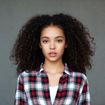 Young woman with curly hair