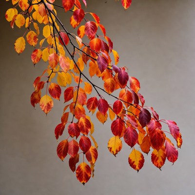 Autumn branch with red orange leaves