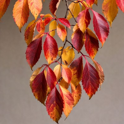 Autumn Red and Orange Leaves Branch