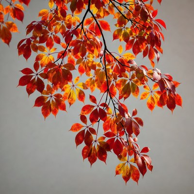 Autumn Maple Branch with Red Leaves