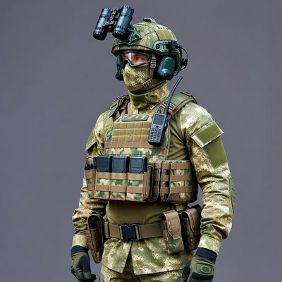 Soldier in tactical gear with night vision goggles
