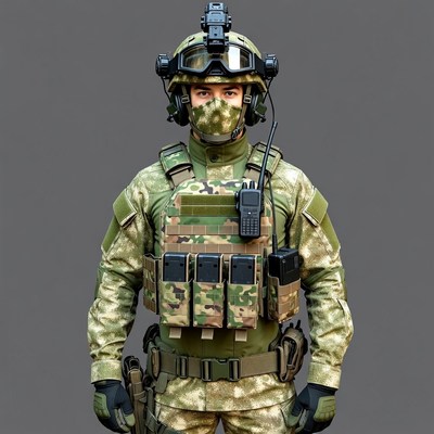 Soldier in Camouflage Tactical Gear