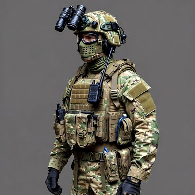 Soldier in Camouflage Tactical Gear