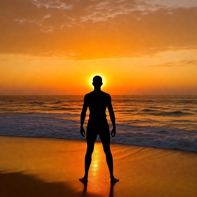 Silhouette man at sunset beach