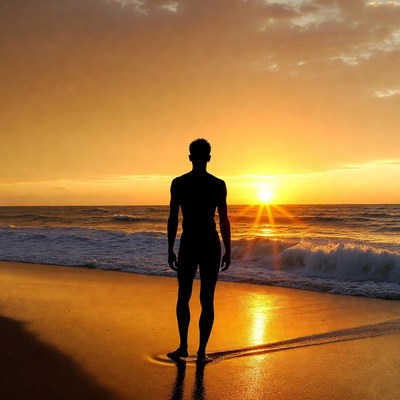 Silhouette man at sunset beach