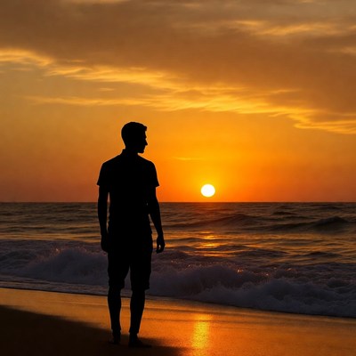 Silhouette man at sunset beach