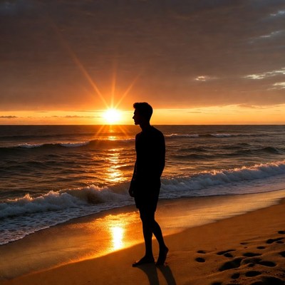 Silhouette man at sunset beach