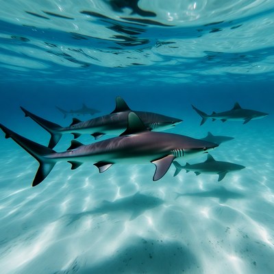 Blacktip Sharks Swimming Underwater