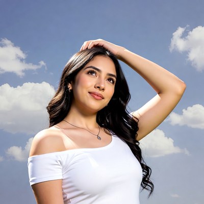 Latina woman hand on head outdoors