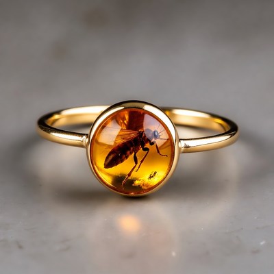 Gold Bee Amber Ring