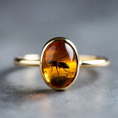 Amber ring with trapped wasp