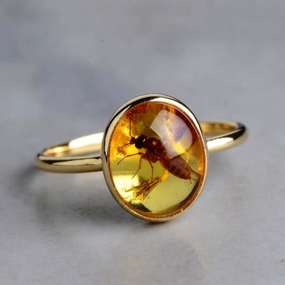 Amber Ring with Insect Inclusion