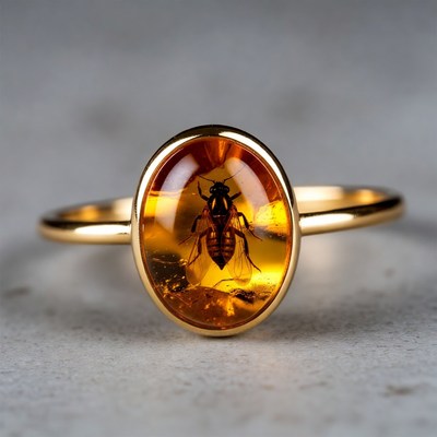 Amber Ring with Insect Inclusion