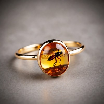 Amber Ring with Preserved Wasp