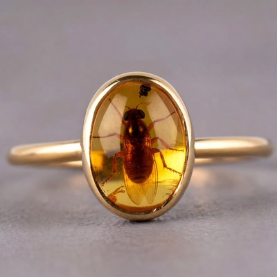 Amber Ring with Insect Inclusion