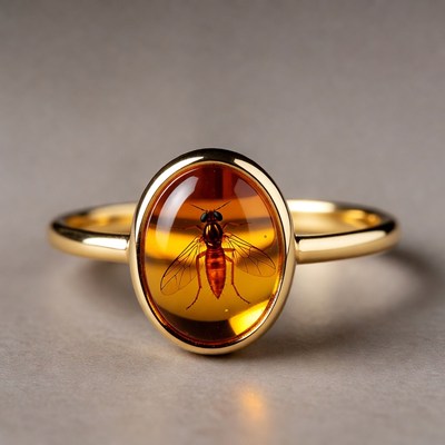 Amber Ring with Fly Inclusion
