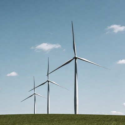 Three Wind Turbines on Green Hill