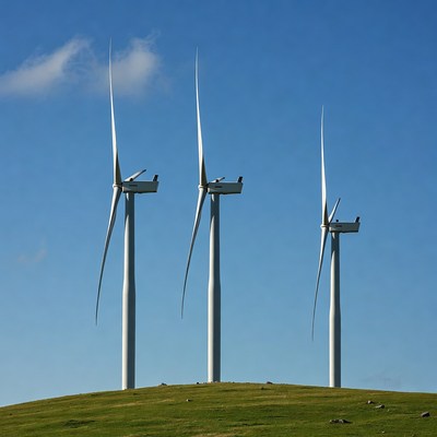 Three Wind Turbines on Green Hill